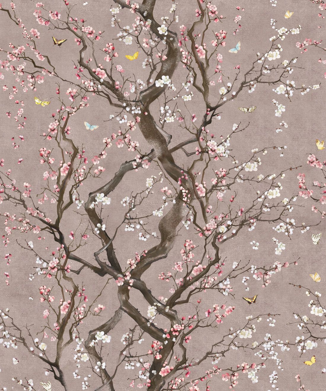 Yellow gold leaf panoramic wallpaper - Plum blossoms