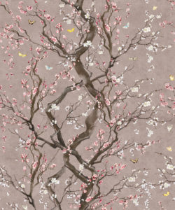 Plum Blossom in Silver is a Japanese floral wallpaper