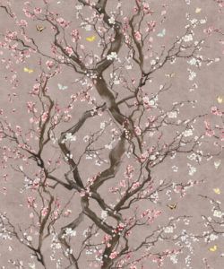 Plum Blossom in Silver is a Japanese floral wallpaper