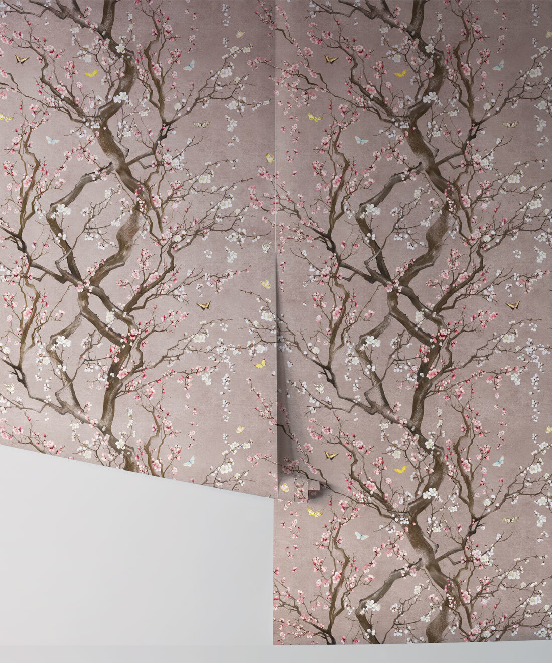 Plum Blossom in Silver is a Japanese floral wallpaper