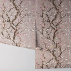 Plum Blossom in Silver is a Japanese floral wallpaper