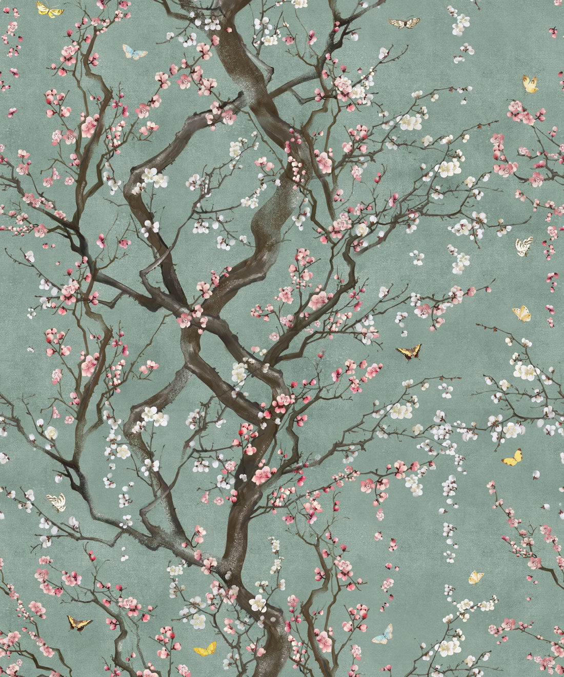 Plum Blossom in Silver is a Japanese floral wallpaper