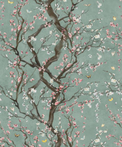 Plum Blossom in Silver is a Japanese floral wallpaper