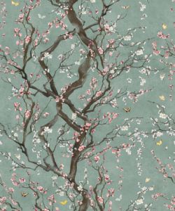 Plum Blossom in Silver is a Japanese floral wallpaper