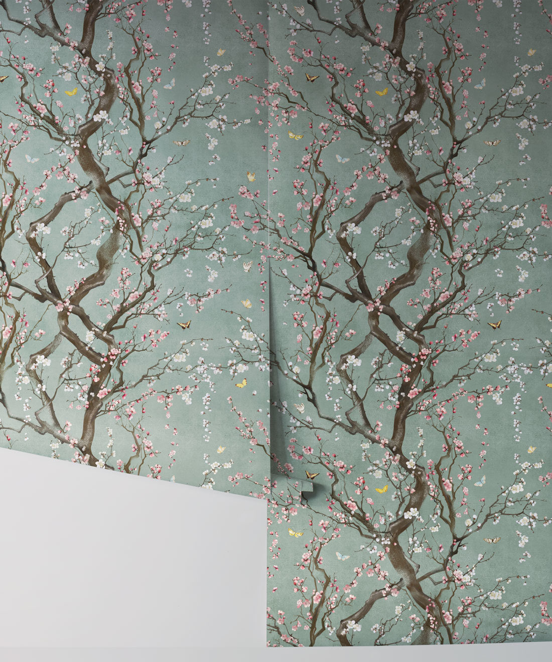 Plum Blossom in Silver is a Japanese floral wallpaper