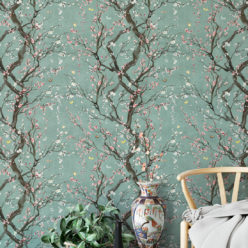 Plum Blossom in Silver is a Japanese floral wallpaper