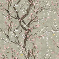 Plum Blossom in Silver is a Japanese floral wallpaper