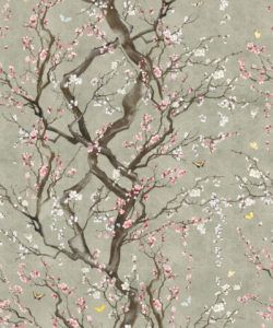 Plum Blossom in Silver is a Japanese floral wallpaper