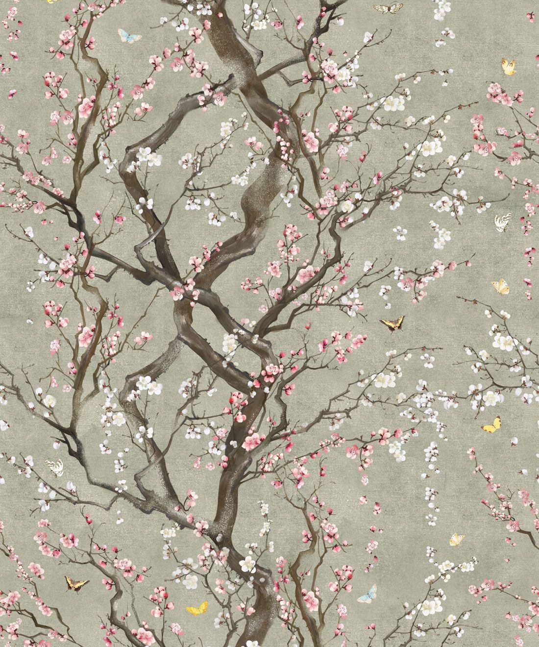 Plum Blossom in Silver is a Japanese floral wallpaper