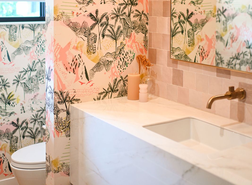 Wallpaper In the Bathroom • Queen Palm • Heather Fox
