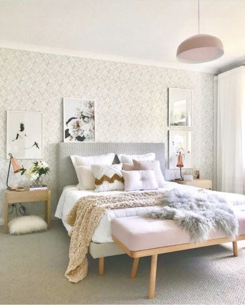 Grey Bedroom with Twigs Grey Wallpaper