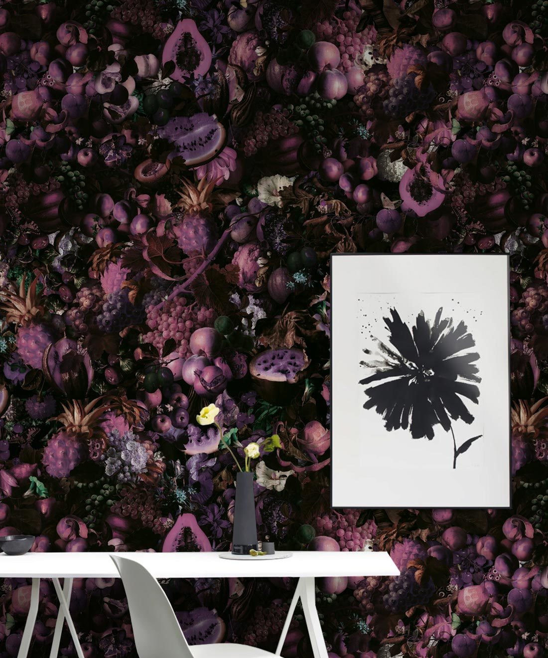 Fruitta Violet Wallpaper • Kitchen Wallpaper • Floral Wallpaper • Milton & King