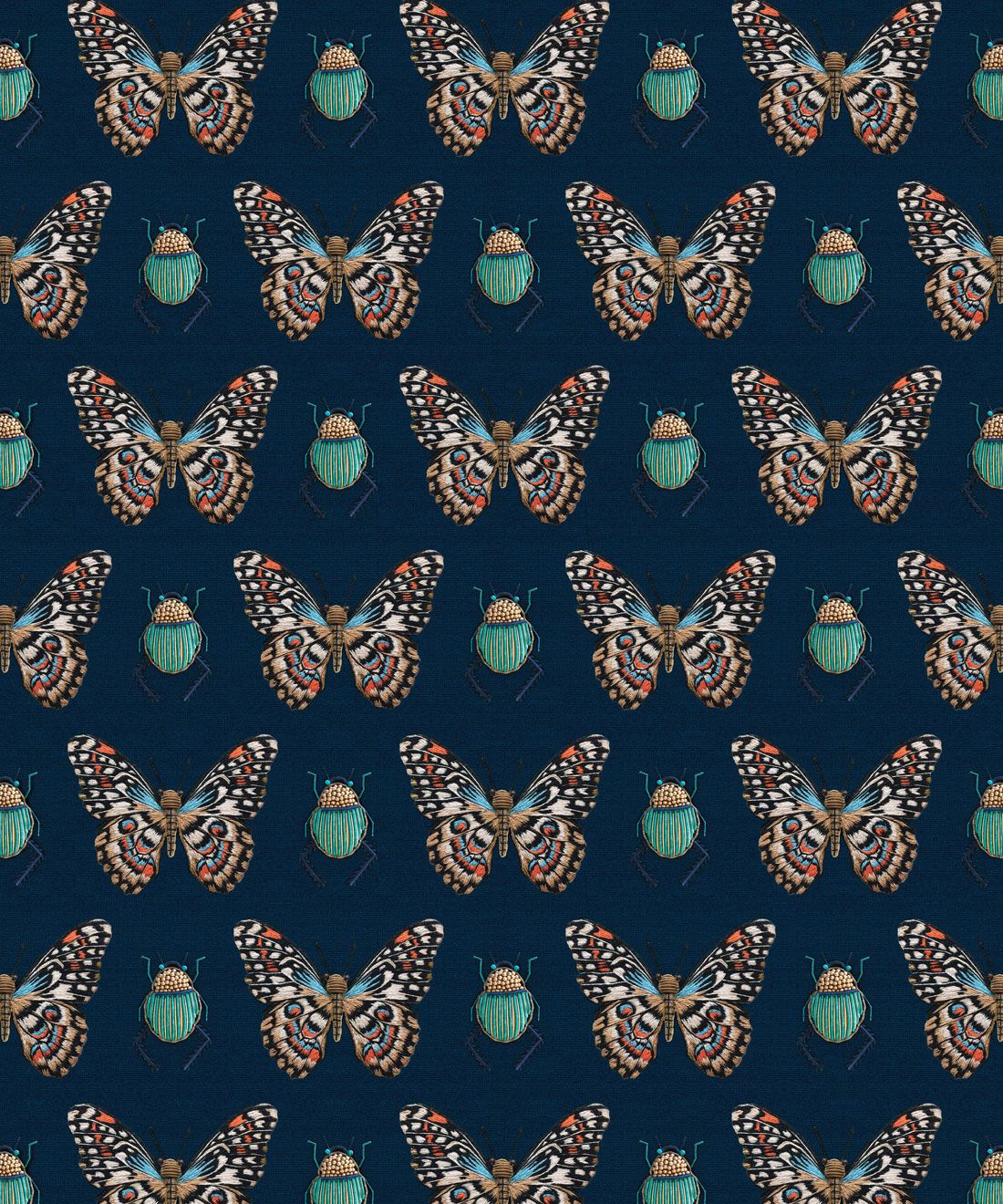 Beetle & Butterfly Wallpaper • Textured Handcrafted Style • Milton & King