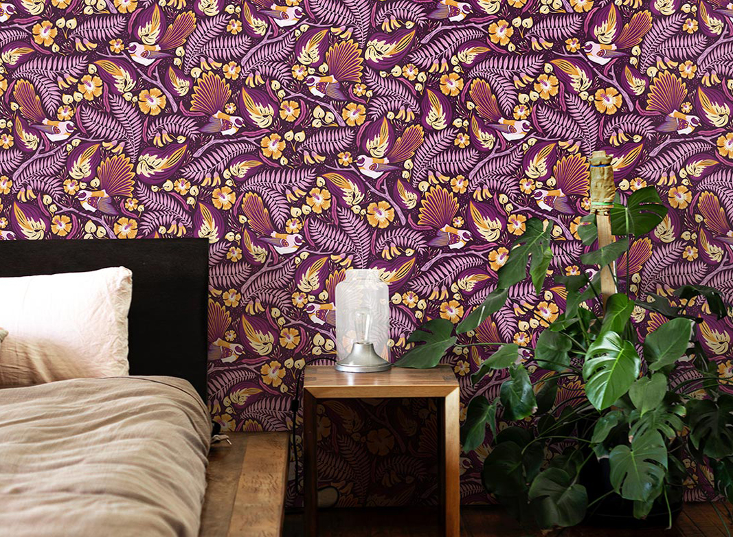 Fantails Wallpaper • Purple Wallpaper • Bedroom Wallpaper