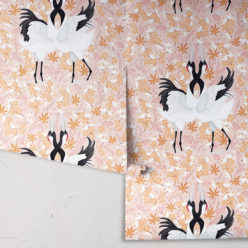Japanese Cranes Wallpaper • Bird Wallpaper • Pink Wallpaper Drops