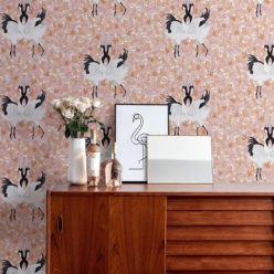Japanese Cranes Wallpaper • Bird Wallpaper • Pink Wallpaper Insitu