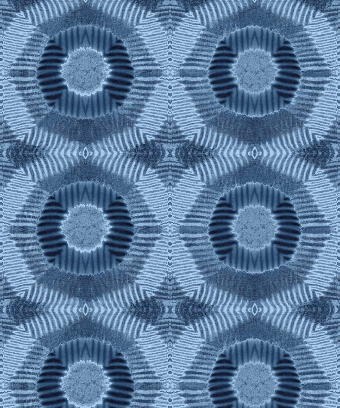 Aztec Suns Wallpaper Indigo Blue • Shibori Geometric • Swatch