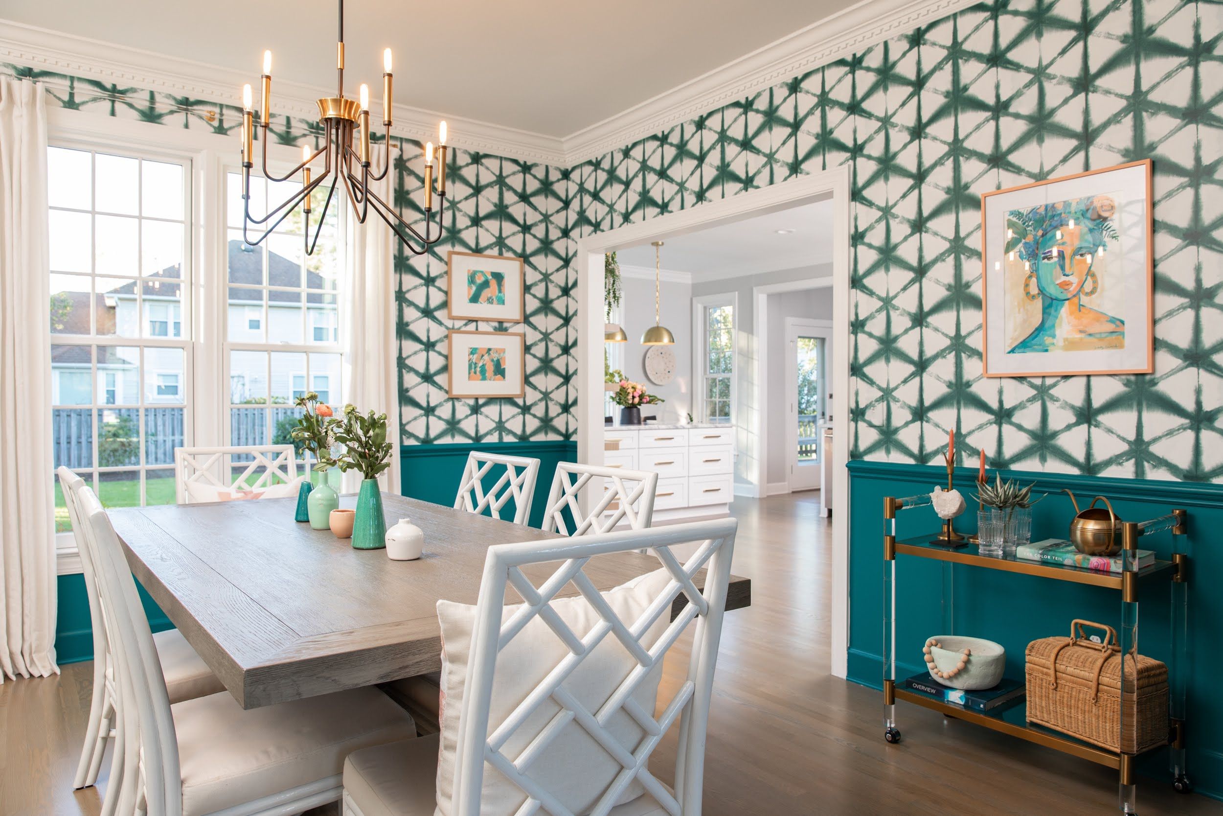 Shibori Star Wallpaper in an Eclectic Country Dining Room by Gabbi Zaccheria • Photo by Andrew Sherman