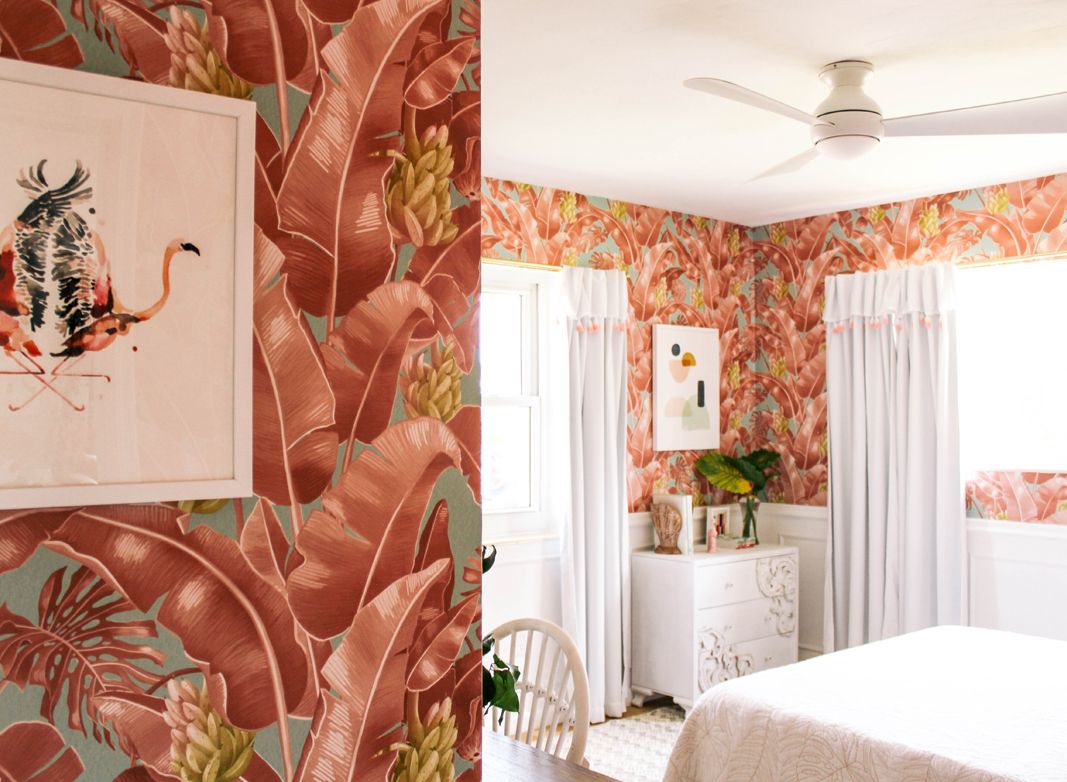 Tropical Wallpaper • Kingdom Palm Wallpaper • Tropical Bedroom • At Home With Ashley Wilson