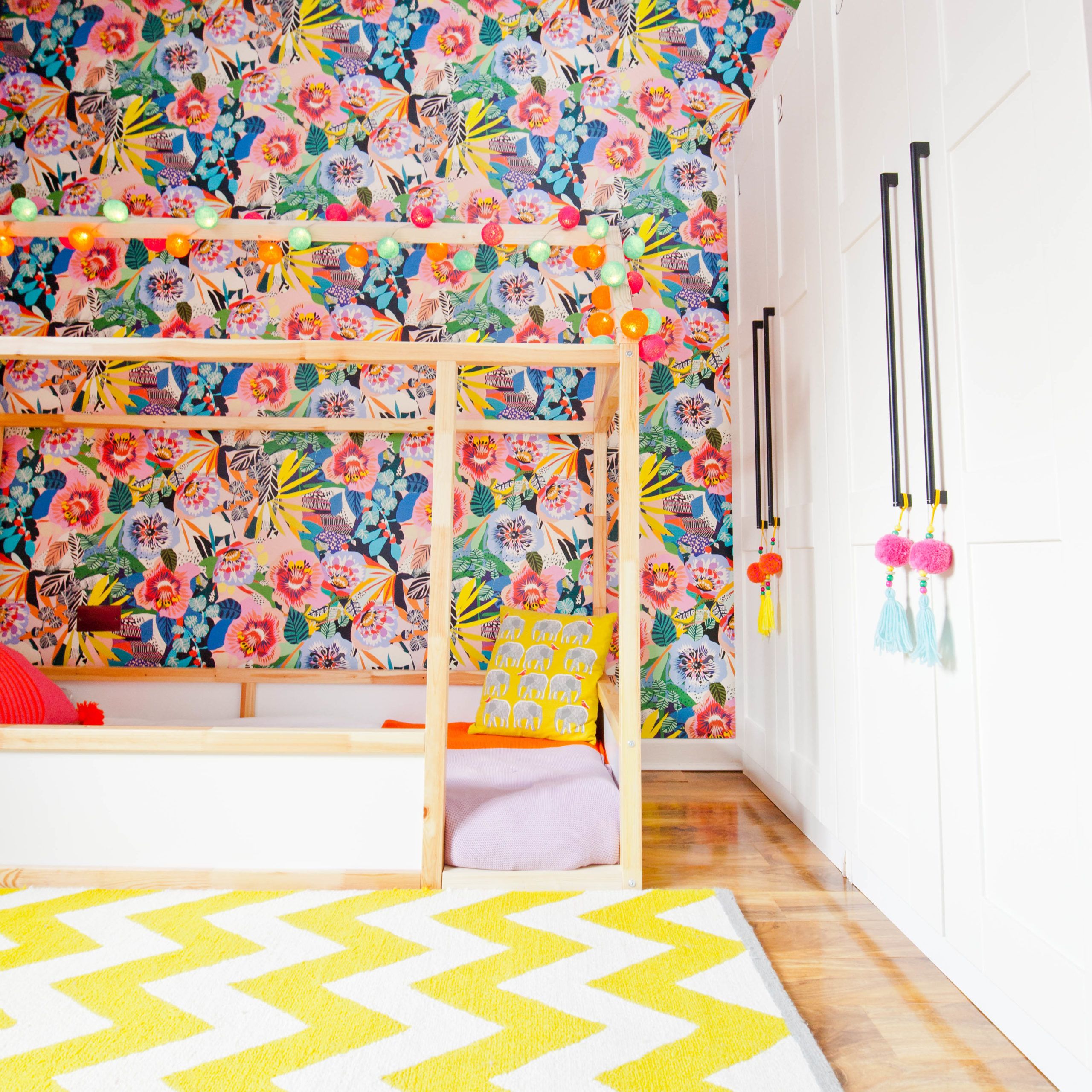 Lissi Walker • Girls Bedroom Makeover • Summer Garden Wallpaper • Kitty McCall