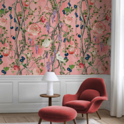 Empress Wallpaper • Romantic Wallpaper • Floral Wallpaper • Chinoiserie Wallpaper • Coral color wallpaper insitu