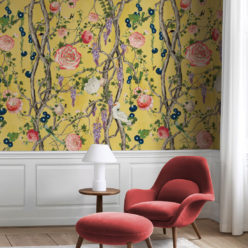 Empress Wallpaper • Romantic Wallpaper • Floral Wallpaper • Chinoiserie Wallpaper • Yellow color wallpaper insitu • Honey