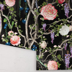 Empress Wallpaper • Romantic Wallpaper • Floral Wallpaper • Chinoiserie Wallpaper * Black color wallpaper rolls • Night