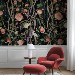Empress Wallpaper • Romantic Wallpaper • Floral Wallpaper • Chinoiserie Wallpaper * Black color wallpaper insitu • Night