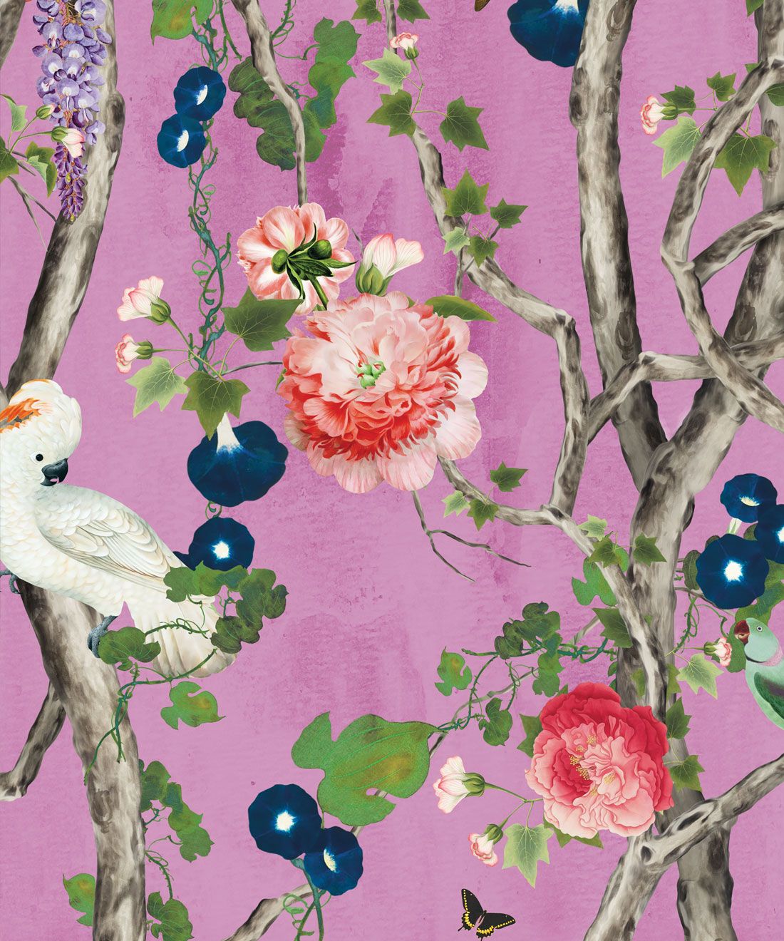 Empress Wallpaper • Romantic Wallpaper • Floral Wallpaper • Chinoiserie Wallpaper • Plum color wallpaper swatch