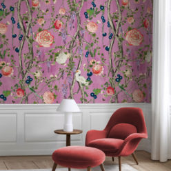 Empress Wallpaper • Romantic Wallpaper • Floral Wallpaper • Chinoiserie Wallpaper • Plum color wallpaper insitu