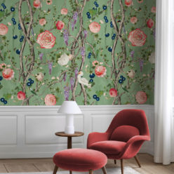 Empress Wallpaper • Romantic Wallpaper • Floral Wallpaper • Chinoiserie Wallpaper • Green color wallpaper insitu • Tea Garden