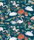 Pond Pattern Wallpaper featuring alligators, swans, flamingos and lily pads • Dark •swatch