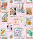 Seed Packets Wallpaper featuring watermelon, carrot, beet, beans, poppy, daisy • Pink • swatch