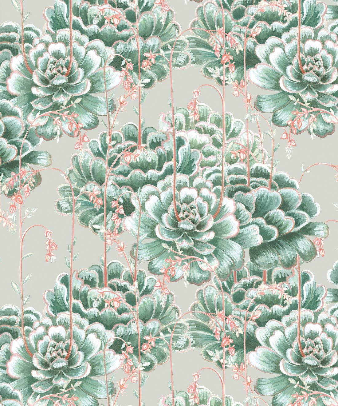 Succulents Wallpaper Green Beige • Cactus Wallpaper • Desert Wallpaper Swatch on grey background