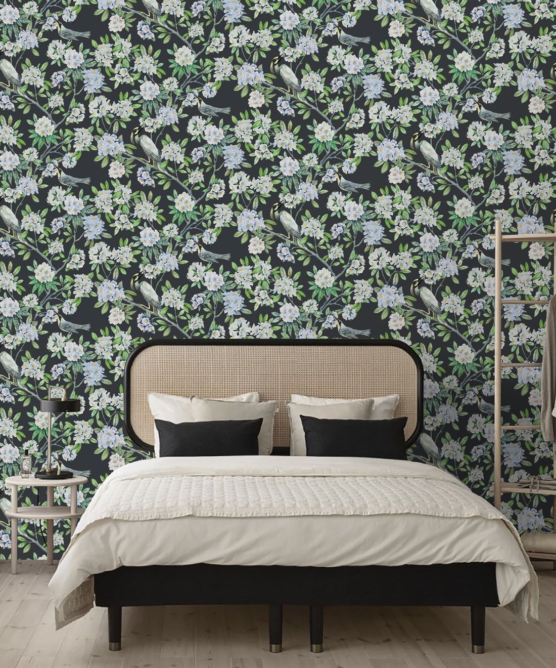 Victoria Wallpaper • Floral Wallpaper • Charcoal Wallpaper • Insitu
