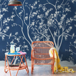Blooming Joy • Chinoiserie Wallpaper by Danica Andler • Deep Blue Insitu