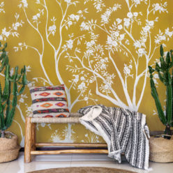 Blooming Joy • Chinoiserie Wallpaper by Danica Andler • Mustard Insitu