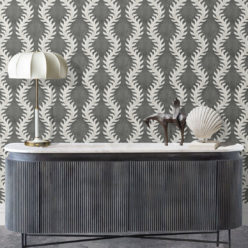 Fern Wallpaper • Gray Wallpaper • Insitu with desk