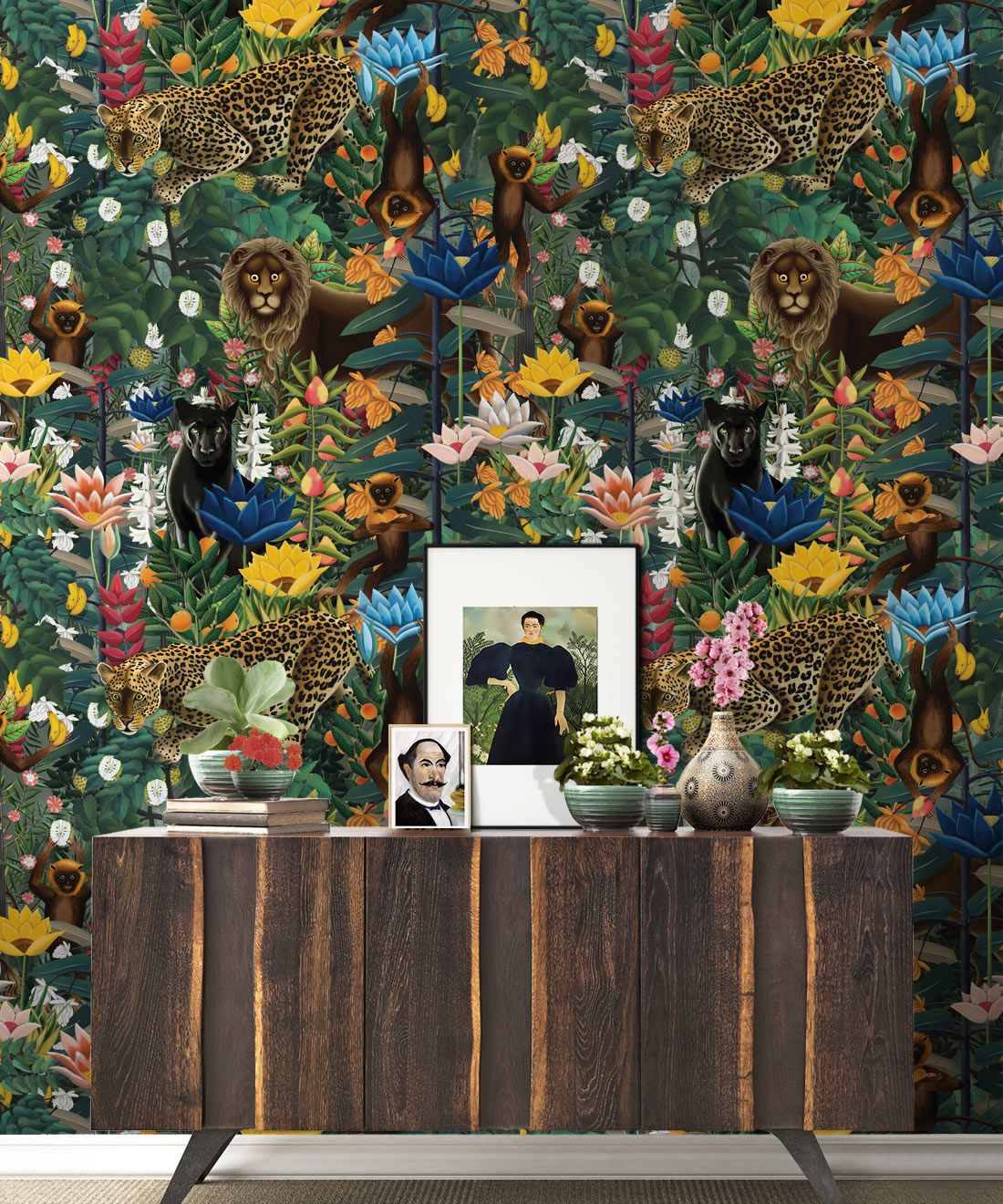 The Jungle Wallpaper • Animal Wallpaper • Botanical Wallpaper • Night Wallpaper • Insitu
