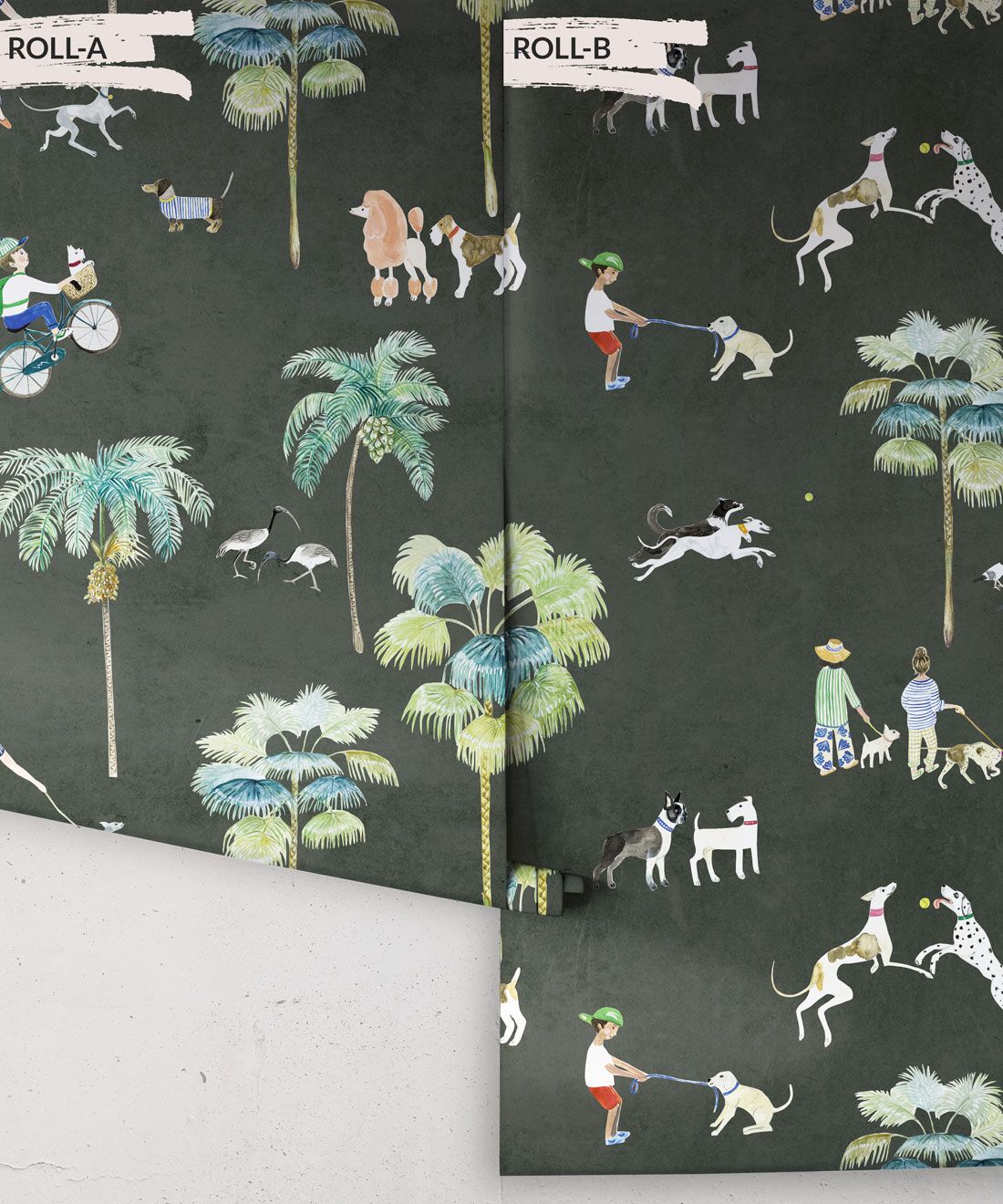 At The Dog Park Wallpaper • Kids Wallpaper • Charcoal • Rolls