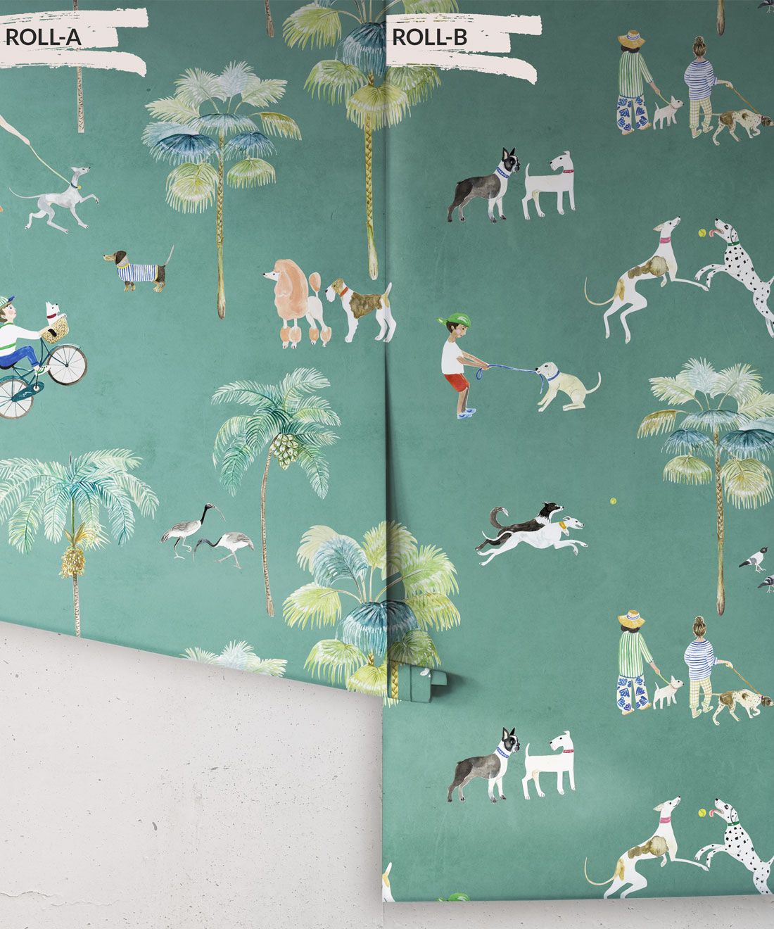 At The Dog Park Wallpaper • Kids Wallpaper • Turquoise • Rolls