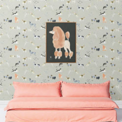 Doggies Wallpaper • Dog Wallpaper • Beige • Insitu with salmon colored sofa