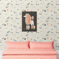 Doggies Wallpaper • Dog Wallpaper • Cream • Insitu with salmon colored sofa