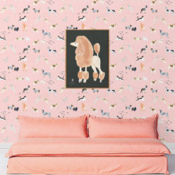 Doggies Wallpaper • Dog Wallpaper • Pink • insitu with salmon colored sofa