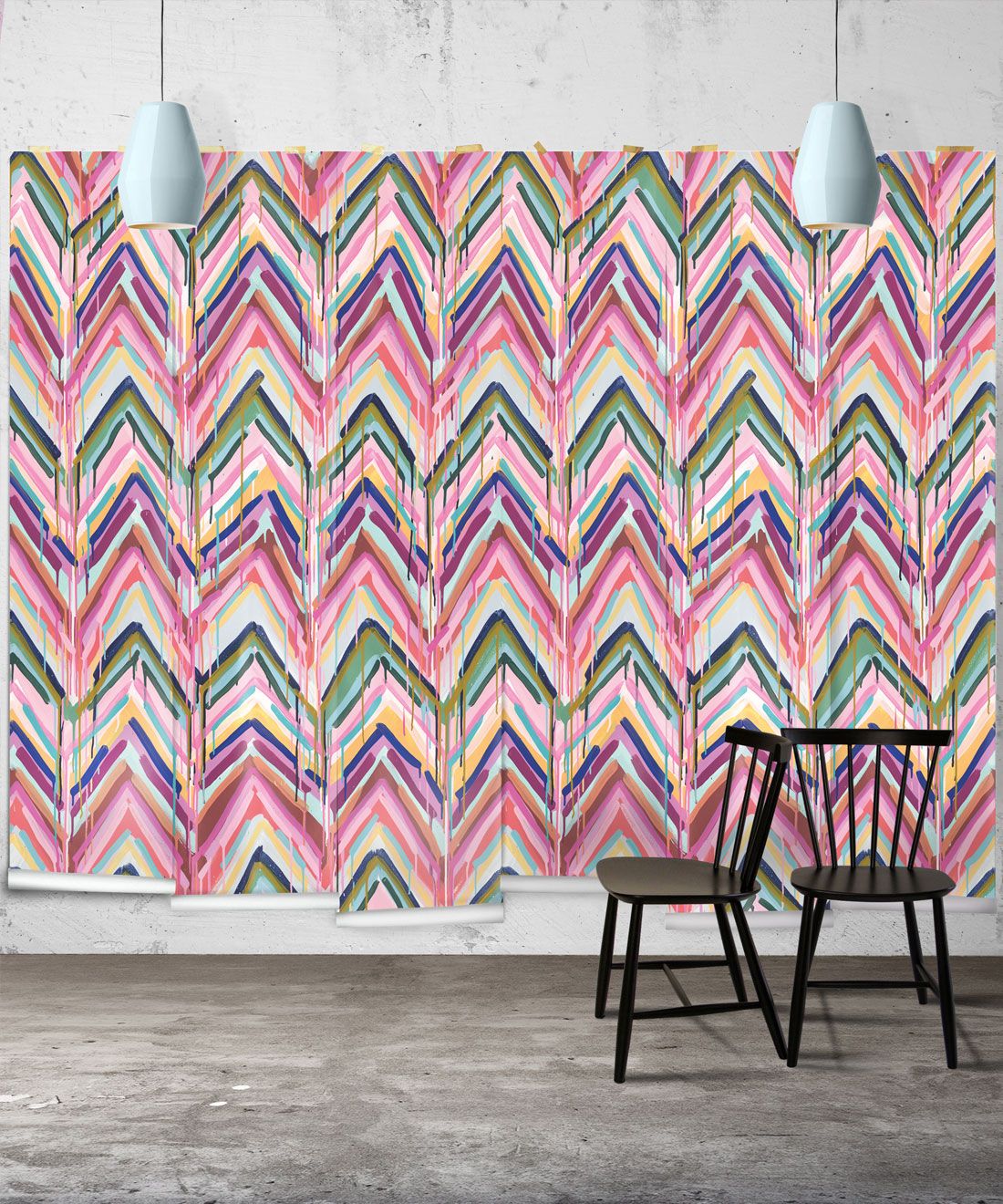 pink and grey chevron wall