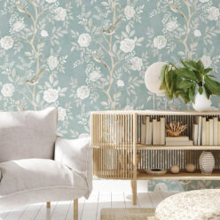 Chinoiserie Wallpaper • Floral Wallpaper • Bird Wallpaper • Magnolia • Milk Green • Insitu