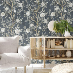 Chinoiserie Wallpaper • Floral Wallpaper • Bird Wallpaper • Magnolia • Navy • Insitu