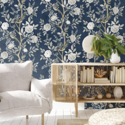 Chinoiserie Wallpaper • Floral Wallpaper • Bird Wallpaper • Magnolia • Royal Blue • Insitu