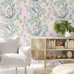 Chinoiserie Wallpaper • Floral Wallpaper • Bird Wallpaper • Magnolia • Blush • Insitu