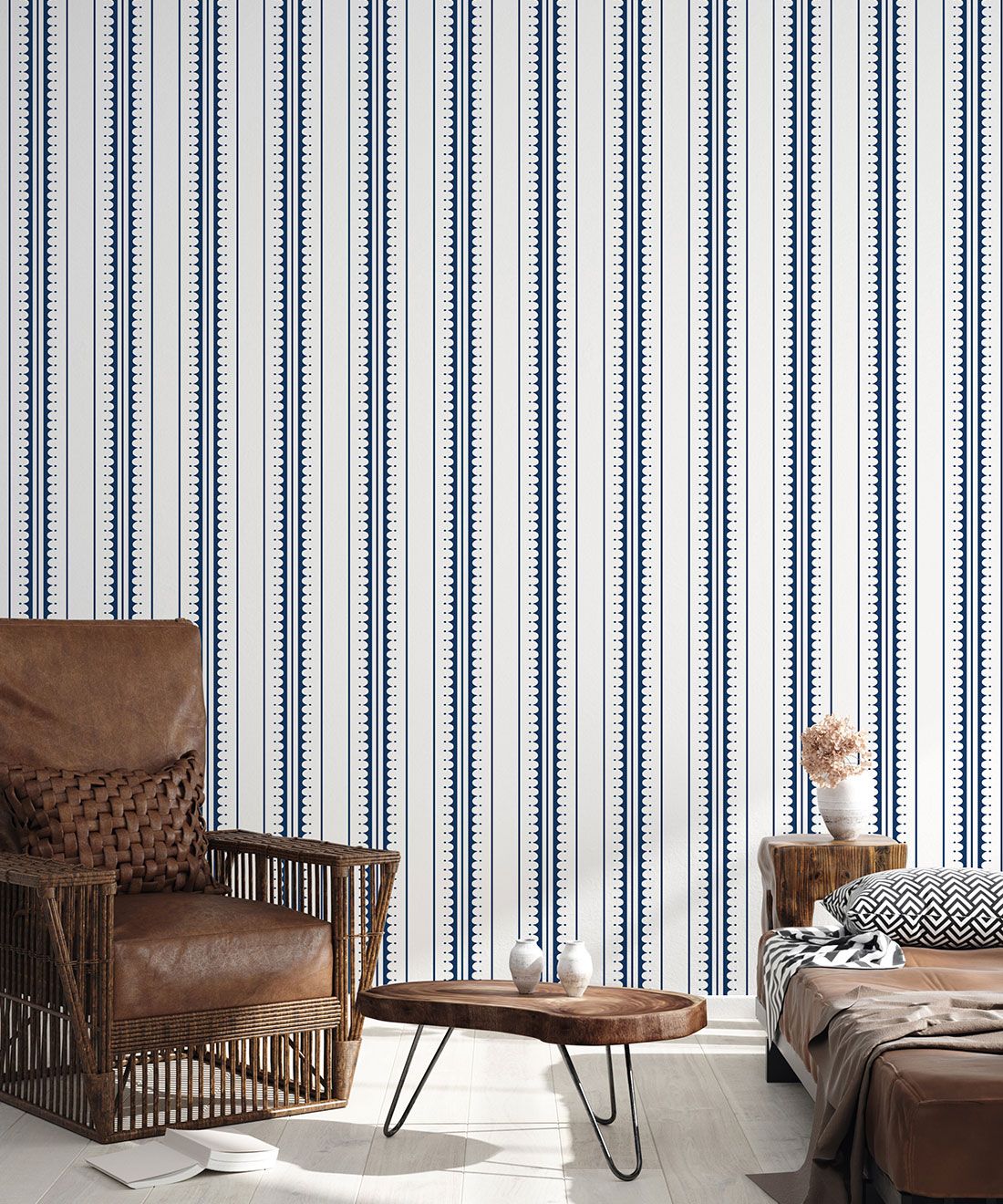 Coquille Wallpaper • Stripe and Scallop Wallpaper • Royal Blue • Insitu